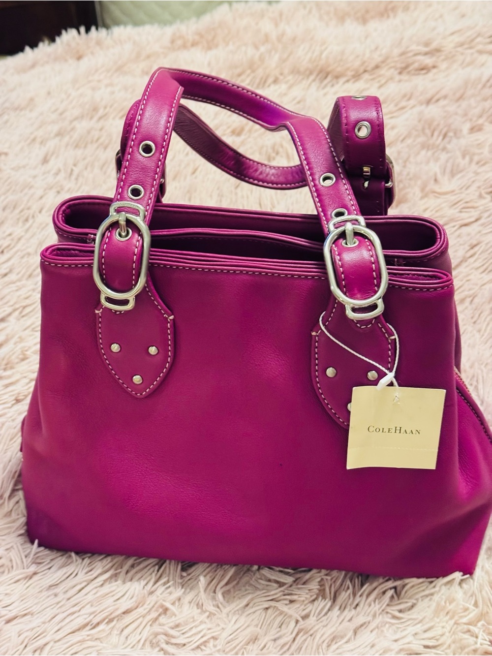 NEW! Cole Haan Alexa Small Tote Dark Fuchsia Leather NWT $250 Retail Y2K Unicorn
